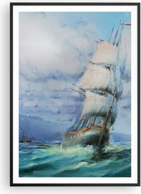 Produktbild von Gerahmtes Poster - Schwarzer Rahmen - Meer Segelschiff - 70x100 cm - Wand Bild - Wanddeko - Wandbilder - Kunstposter - Wandposter - Bilderrahmen - Bilder - Kunstdruck - Wandbild - P2BPA70x100-3782