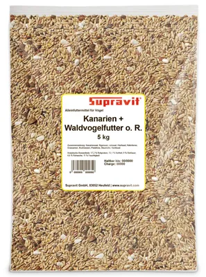Produktbild von Supravit Kanarien- & Waldvogelfutter ohne Rübsen 5 kg | Premium Vogelfutter Wildvögel ganzjährig | Kanarienfutter mit Saatenmischung