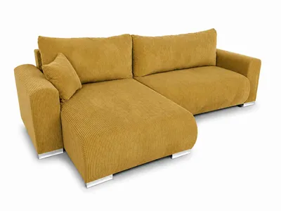 Productafbeelding van Eckbank MEGAN met slaapfunctie en opbergruimte, bekleed met cordura stof "Zoom" in de kleur mosterdgeel, AI-gegenereerde afbeelding