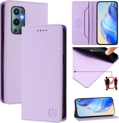 Produktbild von Lederhülle für OnePlus 9 Pro Hülle Flip Brieftasche Kartenfächern Ständer Schutzhülle Violett