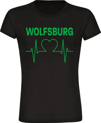 Produktbild von multifanshop Damen T-Shirt - Wolfsburg - Herzschlag, schwarz, Größe 3XL
