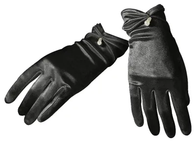 Produktbild von 1 Paar elegante Brauthandschuhe aus Satin mit kurzen Handgelenken und Kunstperlenverzierung, gerafften Bündchen und einfarbigem Design.