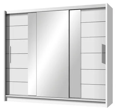 Produktbild von Krudox PRLN 250 cm Weiß Schwebetürenschrank Mit Spiegel Breiten 200/250 cm Kleiderschrank Für Wohnzimmer Mit Kleiderstange Farben Weiß/Sonoma