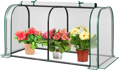 Zdjęcie produktu dla Przenośna mini szklarnia tunelowa 118 x 55 x 60 cm do użytku wewnątrz i na zewnątrz, z rolowanymi drzwiami na zamek błyskawiczny, biała
