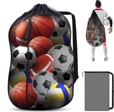 Productafbeelding van Ibenzoa® Grote balzak 101 x 76 cm – Netzak voor 10+ ballen (10 voetballetjes maat 5 / 12 voetballetjes, 10 rugbyballen, 8 basketbal), 600D polyester en nylonnet, verstelbaar