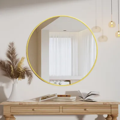 Immagine prodotto di Specchio da parete, 50 cm, color oro, in lega di alluminio, per il bagno