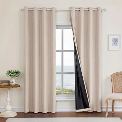 Verdunkelnde Linen-Effekt Vorhänge 2er-Set 200x260 cm Hellbraun