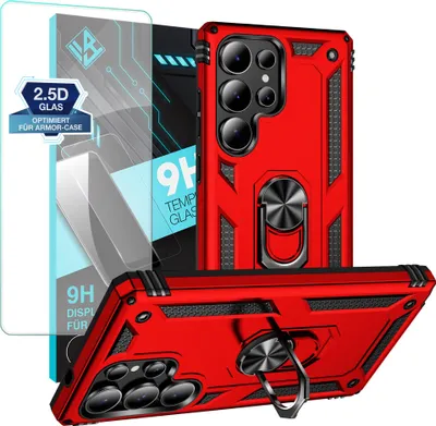 Produktbild von Armor Outdoor Handyhülle für Samsung Galaxy S25 Ultra Handy Panzer Case Schutzhülle mit 9H Displayglas Displayschutz Farbe: Rot