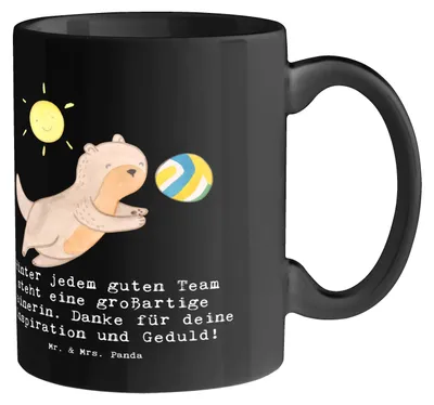 Produktbild von Mr. & Mrs. Panda Pott Volleyball Trainerin - Schwarz - Geschenk, Dankbarkeit, haferl, Trinkbecher, schöne tasse, Sport, Sportarten, Danksagung, Teamgeist, Becher