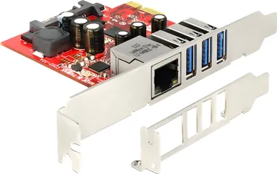 Immagine prodotto di Scheda PCI Express DeLock > 3 x USB3.0 esterno + 1 x LAN Gigabit esterno - Adattatore Netzwerk/USB - PCIe - USB3.0 x 3 +