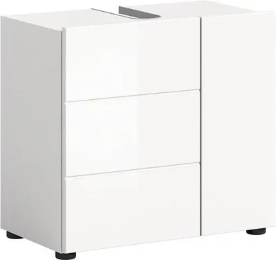 Productafbeelding van Wastafelonderkast Wit Hoogglans 60x56x34 cm - Badkameronderkast, Dieptrekkast, Melamine, Onderkast voor Badkamer, Ruimtebesparend, Moder