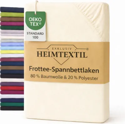 Produktbild von EXKLUSIV HEIMTEXTIL Frottee Spannbettlaken Rundumgummizug Marke 140 x 200 cm Naturweiss 80% Baumwolle 20% Polyester Bed-Sheet Bettlaken Spannbetttuch Topper Leinentuch