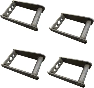 Four metal adapters for a mini excavator are arranged in a grid on a white background.