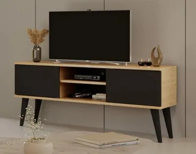 Zdjęcie produktu dla Nowoczesna Szafka Rtv Dąb Artisan&Czarny 120 Cm, Skandynawski Styl - Elegancki Design