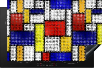 Produktbild von KitchenYeah© Herdabdeckplatte Muster - Mondrian - Kunst , 81x52cm, Küche Deko, Glaskeramikkochfeld Herdabdeckung, Abdeckplatte fùr Kochfeld