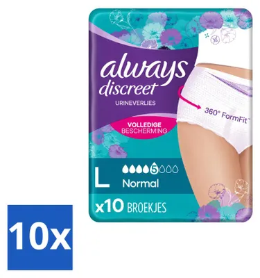 Immagine prodotto di 10 paia di slip assorbenti Always Discreet, taglia L - confezione - 10 pezzi