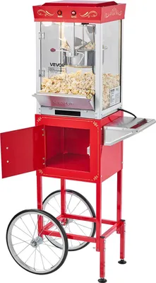 Zdjęcie produktu dla Maszyna do popcornu z wózkiem 800W 0,2kg styl kinowy czerwony