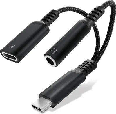 Image de CELLONIC Adaptateur USB C jack écouteurs 3,5 mm Répartiteur Aux audio et chargeur 2-en-1 60 W PD compatible avec iPhone, iPad, Samsung, Pixel, téléphone, casque, écouteurs - noir