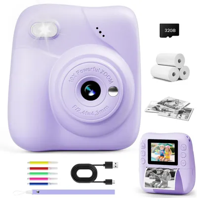 Produktbild von Kinder Sofortbildkamera mit 1080P Video, 48MP Digitalkamera, tintenloser Sofortdruck, 32GB Speicherkarte & 3 Druckpapierrollen, Geschen 3–12 Jahre
