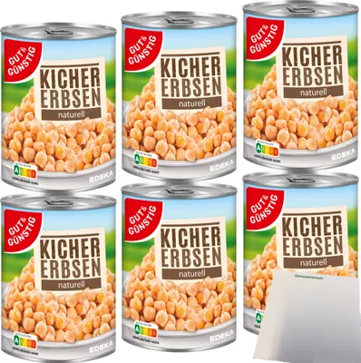 Produktbild von Gut & Günstig Kichererbsen naturell 6er Pack (6x400g Dose) + usy Block