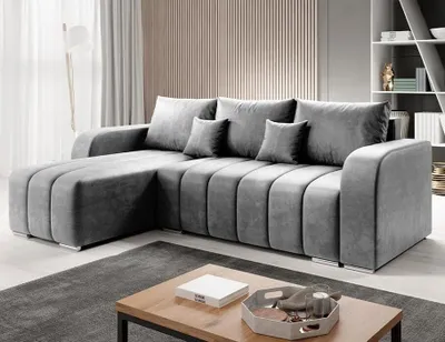 Produktbild von Easy4You Ecksofa Velvet L-Form – 245x86x147 cm - Schlafsofa mit Bettkasten und Schlaffunktion - Eckcouch mit Stauraum – Links – Stoff Monolith Grau 84