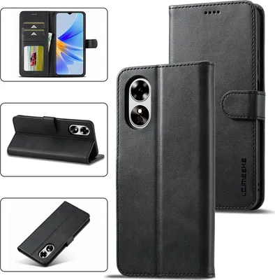 Image de Etui pour OPPO A17, étui en cuir avec fermeture magnétique et support, étui de protection noir