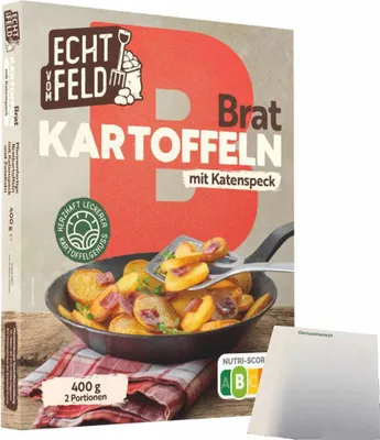 Produktbild von Echt vom Feld Bratkartoffeln mit Katenspeck (400g Packung) + usy Block
