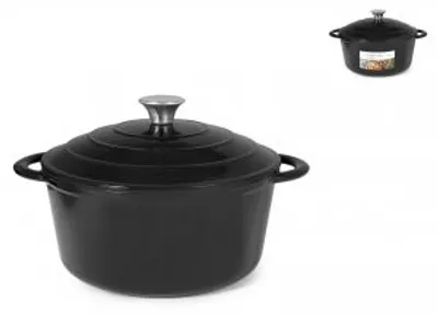 Produktbild von H&H Bratentopf aus emailliertem Gusseisen, schwarz, 26 cm Durchmesser
