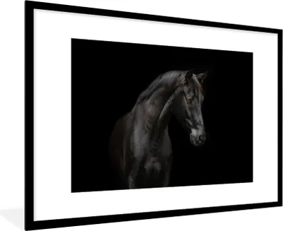 Produktbild von MuchoWow® Gerahmtes Poster Pferd - Tiere - Schwarz - Porträt 90x60 cm - Poster mit Schwarzem Bilderrahmen Wandposter Rahmen Foto Bilder - Wanddekoration - Fotos