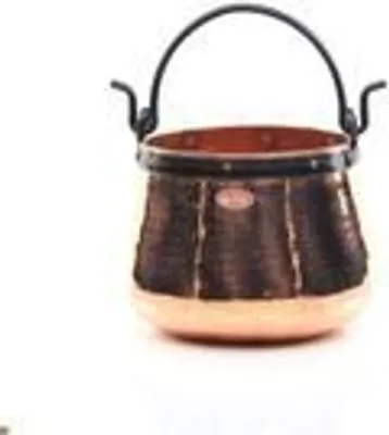 A copper pot with a handle on a white background.