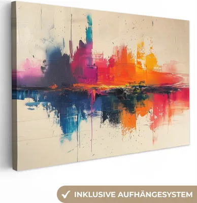 Produktbild von MuchoWow® - Leinwandbilder - Modern - Farbe - Kunst - Farbenfroh, Wandbild, Wanddeko Bilder Wohnzimmer, 120x80cm