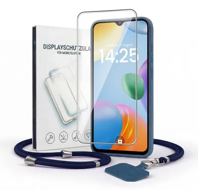 Produktbild von Handyhülle für Xiaomi Redmi 10C mit Handykette und 9H Displayglas Displayschutz Band Kordel Hülle Case Schutzhülle Blau