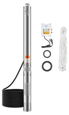 Immagine prodotto di Pompa per pozzi profondi VEVOR, potenza in uscita 550W, portata 65L/min, prevalenza 64m, con cavo 20m, scatola di controllo esterna, pompa per acqua in acciaio inox, IP68