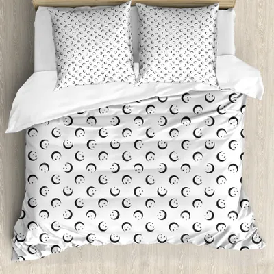 Produktbild von ABAKUHAUS Halbmond Bettbezug Set für Einzelbetten, Einfache Crescent Sterne, Milbensicher Allergiker geeignet mit Kissenbezug, 155 cm x 220 cm - 80 x 80 cm, Weiß schwachgrau