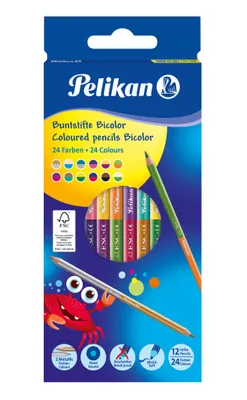 Produktbild von Pelikan Buntstifte Bicolor Holz BRB12LN 24F 12er Faltschac