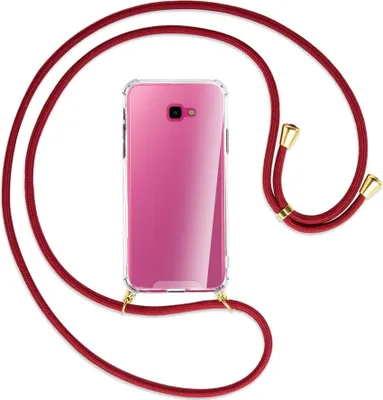 Produktbild von Handykette Backcover-Schutzhülle mit Band (Metall goldfarben) für Samsung Galaxy J4 Plus - dunkelrot