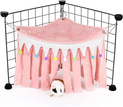 Produktbild von Meerschweinchenhaus und Hängematte, Kleintierzubehör, Hamsterzelt, Eckversteck für Haustierkäfig (Rosa)