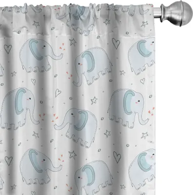Produktbild von ABAKUHAUS Elefant Vorhänge, Gardinen, Entzückende Karikatur-Elefanten mit den Hand gezeichneten Herzen und den Sternen reizend, 2 Stück 75 x 245 cm, Baby Blue Cinnamon Weiß