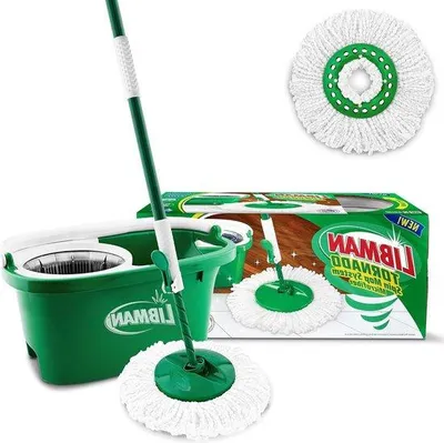 Productafbeelding van Famanu Wischmopp set met 1 wiskop - Compleet reinigingssysteem met een zware microvezelkop - Groen