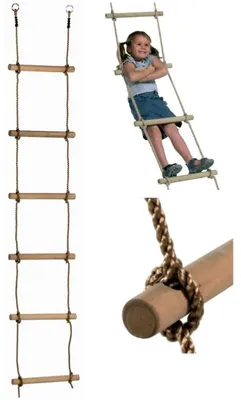 Productafbeelding van Touwladder - 2 meter - Hardhout en polypropyleen touw - en GS-getest