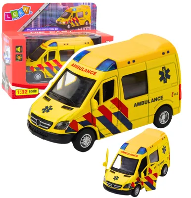 Productafbeelding van Ambulance Metal Pull Back gemotoriseerde lichten klinkt geel 1:32