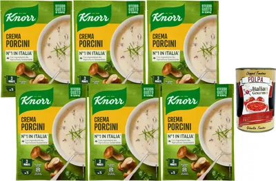 Produktbild von Italian Gourmet Cremige Steinpilz Suppe Instant Suppenmix 6×76 g Vorratspack Schnelle Pilzsuppe Pulver in 3 Minuten Würzmischung für Pilzcremesuppe Sauce Risotto Pasta + Italian Gourmet Polpa 400 g