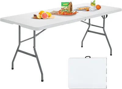 Produktbild von GOPLUS 180cm Klapptisch strapazierfähig mit Griff, tragbarer & Leichter Campingtisch mit Stahlrahmen, Innen- & Außenbereich für Camping, Grillen, Party