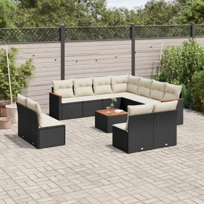 Produktbild von Design 12-tlg. Garten-Sofagarnitur mit Kissen Schwarz Poly Rattan, Gartenmöbel-Sets 2024 Neu