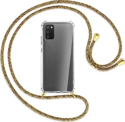 Produktbild von Handykette Backcover-Schutzhülle mit Band (Metall goldfarben) für Samsung Galaxy A02s - braun+beige
