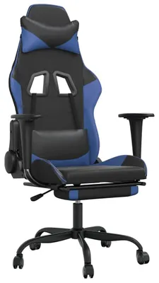 Image de vidaXL Chaise de jeu avec massage & repose-pieds Noir & Bleu Similicuir