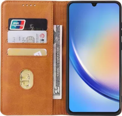 Produktbild von Smartphonica Samsung Galaxy A34 5G kunstleren hoesje met  magnetische sluiting en pashouders book case - Bruin