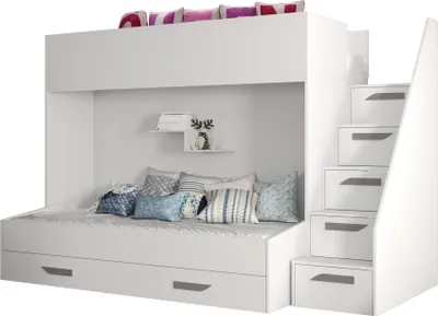 Produktbild von MINIO go for it, Etagenbett "PARTY 16", Graue Griffe aus MDF, Weiße Farbe