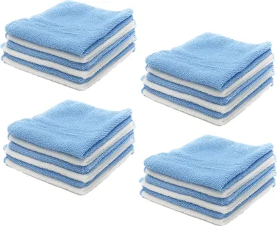 Produktbild von 24 Stück Allzwecktücher, Microfasertuch Reinigungstücher Poliertuch Putzlappen Putztücher Blau Weiß 30 x30 cm 24