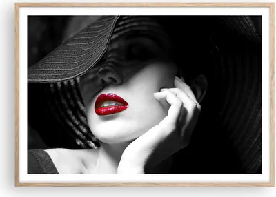 Produktbild von Gerahmtes Poster - Rahmen in heller Eiche - Frau Gesicht Lippen - 100x70 cm - Wand Bild - Wanddeko - Wandbilder - Wandposter - Bilderrahmen - Bilder - Kunstdruck - Wandbild - P2NAA100x70-3618